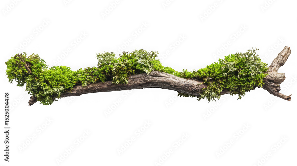Poster moss covered tree branch isolated on transparent background
