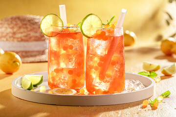 Refreshing bubble tea as cool drink for summer.