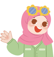 Cute muslim girl waving hand