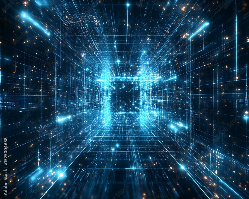 Aufkleber a futuristic abstract digital network depicting a data tunnel with lights