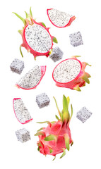 set of dragon fruit on white background