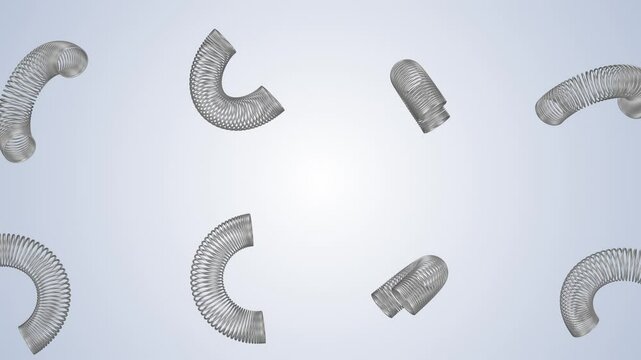 Slinky Toys Falling on a Dark Gradient Background. Metal Spring Toys 3D. 4K