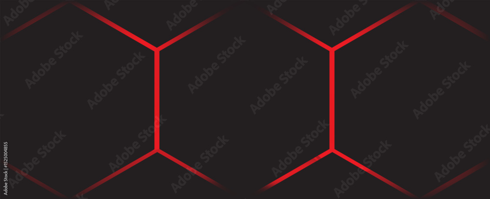 Poster dark hexagon abstract technology background with red colored bright flashes under hexagon. hexagonal
