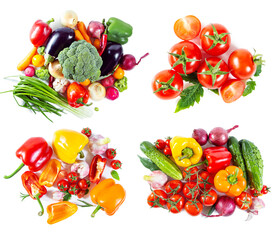 Set of shiny juicy colorful vegetables isolated on white background.
