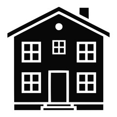 Black and white vector illustration of a simple two-story house perfect for real estate and housing concepts.