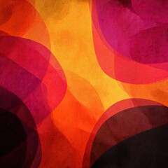 Abstract watercolor painting with overlapping, vibrant red, orange, and purple shapes