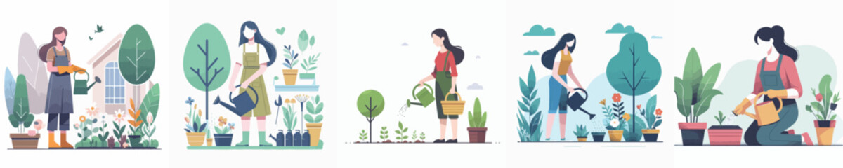 gardening woman character vector