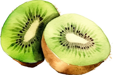 Watercolor painted kiwi fruit. Hand drawn fresh food design element isolated on white background.