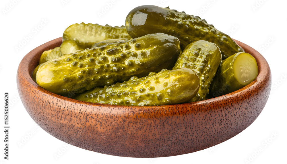 Poster marinated pickled cucumber isolated on white background full depth of field