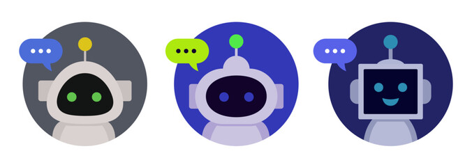 チャットボットの問い合わせ用アイコンセット(電話 メール チャット 問合せフォーム 編集可能 ベクター robot chatbot AI)