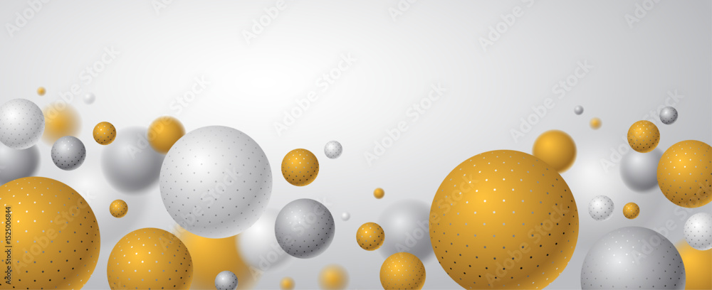 Poster abstract spheres vector background with blank copy space, composition of flying balls decorated with