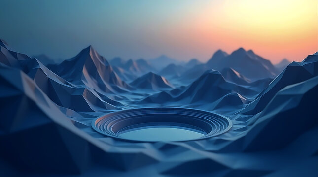 Abstract Geometric Landscape with a Circular Concavity