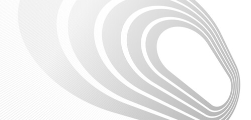 Plakat Lines in perspective vector abstract background in light grey and white monochrome, 3D dimensional stripes with smooth gradient and wavy motion.
