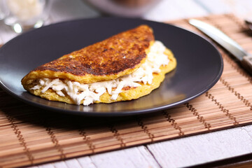 Corn cachapas with white cheese, typical Venezuelan dish.
