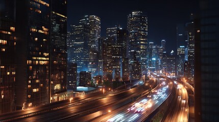 Aerial View of Skyscrapers in the city at night Aerial View of Skyscrapers in the city at night