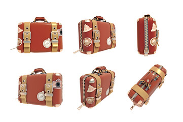old Vintage Travel Suitcase isolated 3d render set