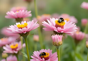 Obraz premium Magical garden with bees and flowers, pastel