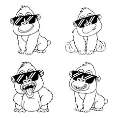 Collection of Cartoon Gorilla isolated on White Background