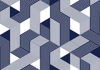 Plakat Cubes abstract background, seamless pattern with 3D blocks, geometric linear polygon wallpaper, isometric surreal cubic construction tiling pattern.