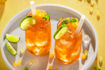 Sour bubble tea made of lime, lemon and pearls.