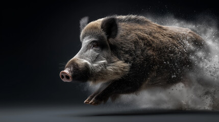 Wild boar in motion through dense forest, symbolizing strength, wilderness, and traditional European hunting heritage.