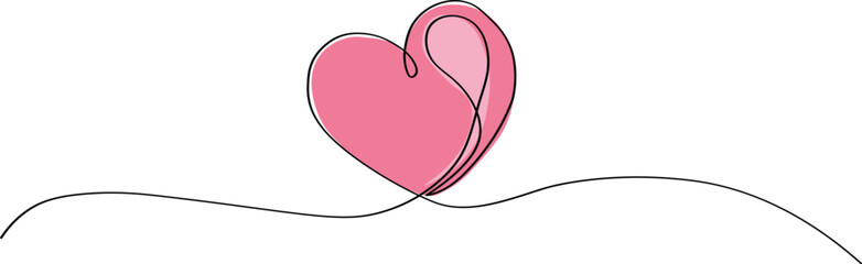 Continuous One Line Drawing of a Pink Heart