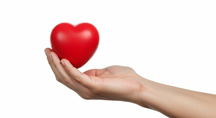Hand holding a red heart, symbolizing self-care and compassion, with copy space