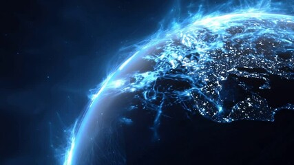 Glowing Blue Earth With Energy Lines and City Lights - Powered by Adobe