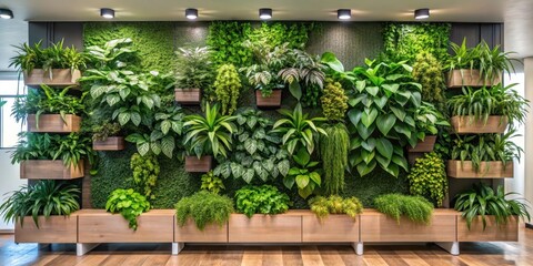 Living Green Wall Backdrop with Potted Plants