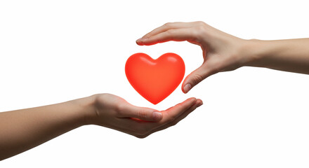 Hands gently holding a red heart, symbolizing self-care and compassion, for websites and social media with copy space