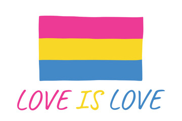 Colorful Pansexual pride flag Happy pride day LGBTQ community Pride Month Vector hand drawn doodle for posters, stickers, logo, cards