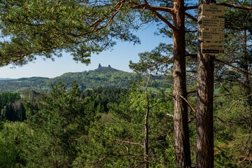 View of Trosky Castle in its scenic rural environment in Rovensko pod Troskami
