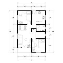 Architecture plan with furniture. home floor plan, isolated on white background, stock illustration.