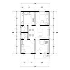 Architecture plan with furniture. home floor plan, isolated on white background, stock illustration.