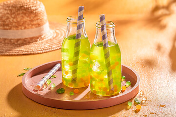 Cold bubble tea as summer refreshing drink on ice.