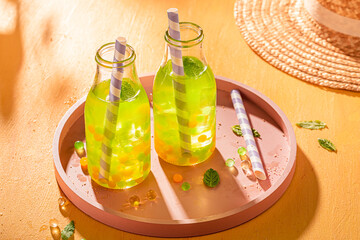 Homemade bubble tea as summer refreshing drink on ice.