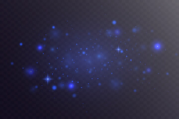 Obraz premium Sparkling blue dust particles. Light effect of glare and stars. On transparent background. Vector EPS 10.