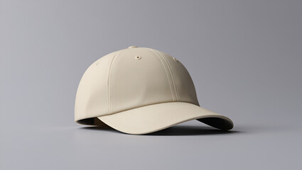 Fototapeta premium Plain Beige Baseball Cap on Neutral Gray Background
