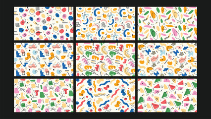 Retro Memphis Style Abstract Background Set