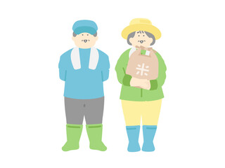 米袋を持つ高齢農家のイラスト