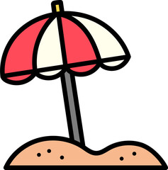 Cute hand-drawn beach umbrella icon for summer scenes. Ideal for vacation, sun protection, and relaxing seaside illustrations.