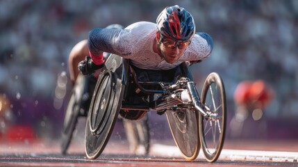 Paralympic wheelchair racer in action