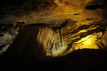 Beautiful rock formation on underground cave in Phong Nha Ke Bang National Park, Vietnam.
