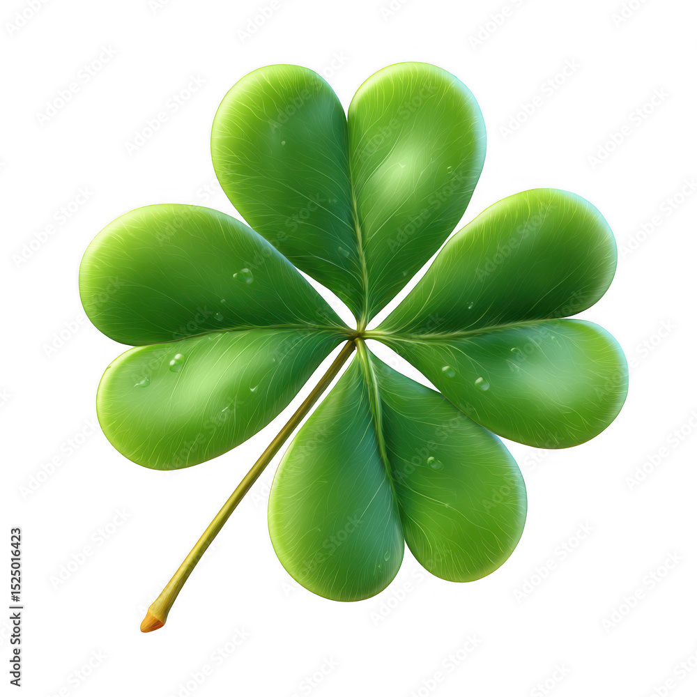 Poster realistic four leaf clover isolated on transparent background