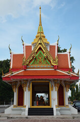 Fototapeta premium City Pillar Shrine of Kanchanaburi city for thai people and foreign travelers visit travel and respect praying deity angel to protect and bring good luck on November 2, 2014 in Kanchanaburi, Thailand
