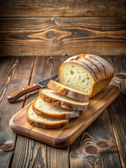 Freshly sliced bread on a wooden cutting board
