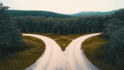 A crossroads branching into multiple paths symbolizes the many choices in life. Defining your own life path without being pressured by society or others.,