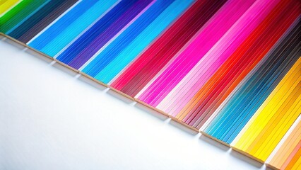 Brightly colored CMYK printing sheet color bars on a white background