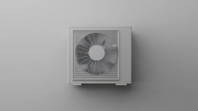 Radiator fan with surrounding housing placed centrally against a clean surface