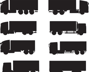 Silhouette Truck Vector Graphics: Black and White Semi-Truck Illustrations for Transportation, Logistics, and Commercial Vehicle Design Projects